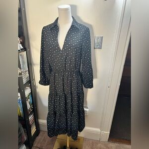 Zara Black Polka Dot V-neck Women's Tiered Skirt Dress Size M